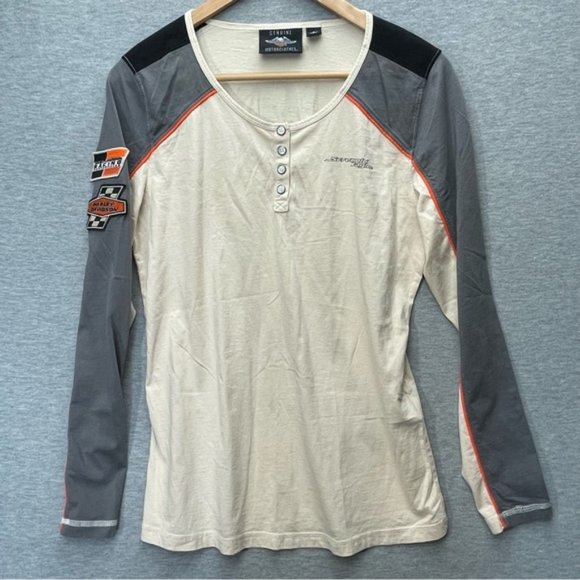 Harley Davidson Womens Cream Gray Long Sleeve T-Shirt Size M - Picture 1 of 12